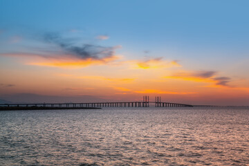 China's famous cable-stayed bridge, Jiaozhou Bay Sea-Crossing Bridge in Qingdao, Shandong Province and the sea scenery