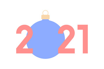 2021 symbol with Christmas ball. New year icon