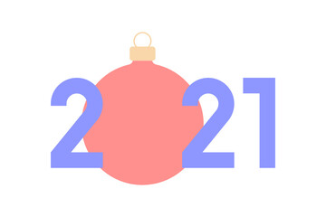 2021 symbol with Christmas ball. New year icon