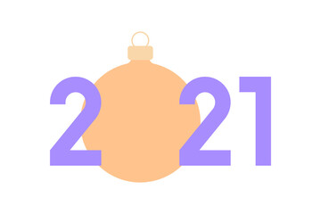 2021 symbol with Christmas ball. New year icon