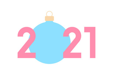 2021 symbol with Christmas ball. New year icon