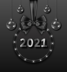 Happy New Year 2021, Christmas Balls, Dark, Silver Design