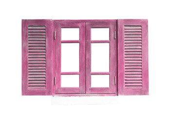 Old wooden pink window vintage isolated on white.