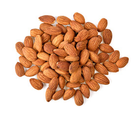 Almond nut isolated on white background. Top view