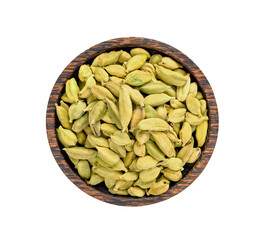 cardamom seeds isolated on a white background. Top view
