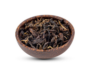 Dry tea leaves isolated on white background.