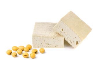Tofu and soybean isolated on white background.