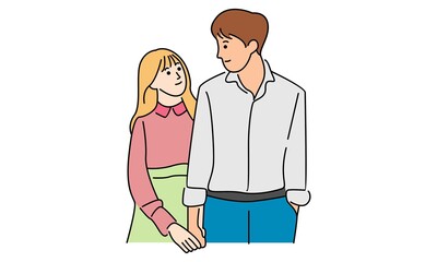 Couple in love, girl hold her boyfriend's hand