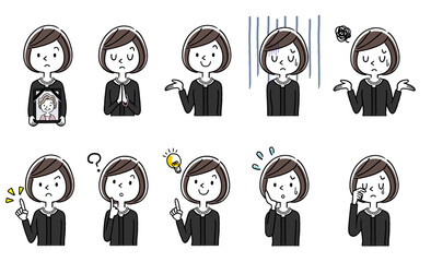 ベクターイラスト素材：喪服を着た女性、セット
