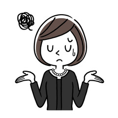 ベクターイラスト素材：喪服を着た女性、困る、悩む
