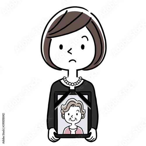 ベクターイラスト素材 喪服を着た女性 遺影を持つ Wall Mural ケイーゴ K