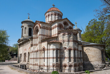 Fototapeta na wymiar View of the ancient Church of St. John the Baptist built in the 6th century in the city of Kerch on the Crimean Peninsula. A historical example of Byzantine architecture with a cross-domed layout