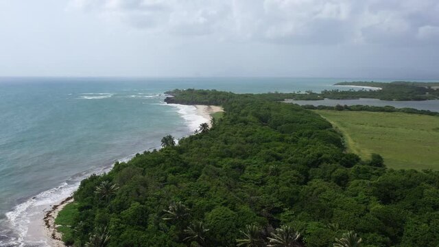 Martinique south east coastline Anse a Prunes and Grande Terre beach aerial view tropical paradise