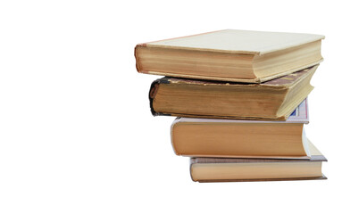 Four books laid out in a pile with a slight shift relative to each other