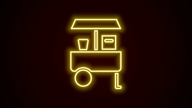 Glowing neon line Fast street food cart icon isolated on black background. Urban kiosk. 4K Video motion graphic animation