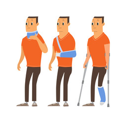 Fototapeta premium Injured man in plaster cast cartoon