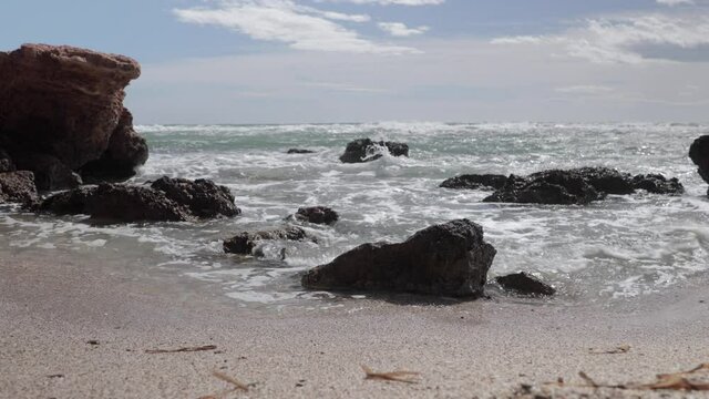 Timelapse footage of waves and rocks on beach