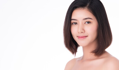 Beautiful young asian woman with clean fresh skin on white background, Face care, Facial treatment, Cosmetology, beauty and spa, Asian women portrait