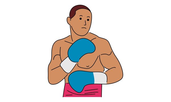 Boxer fight. line art color vector illustration