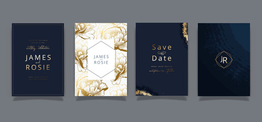 Luxury Social Media Wedding invite frame templates. Vector background. Mockup for social media banner. mobile Floral golden collage layout design.