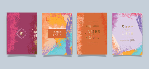 Luxury Social Media Wedding invite frame templates. Vector background. Mockup for social media banner. mobile Floral golden collage layout design.