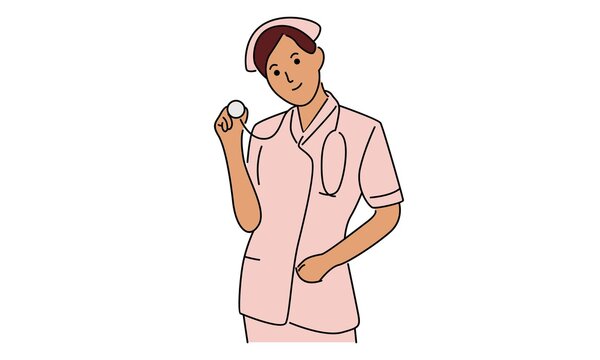 pink nurse holding stethoscope, smiling clip art preview