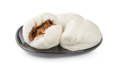 Salapao steamed Chinese bun on dish  with isolated white background
