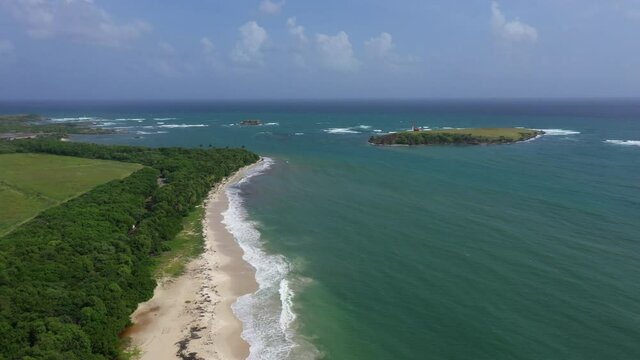 Grande Terre beach Martinque islet cabrit in background french west indies aerial 