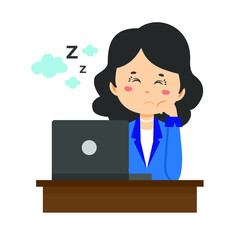 Business Women Character Sleeping On Working Time