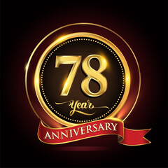 78th years celebration anniversary logo with golden ring and red ribbon.