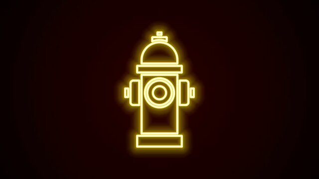 Glowing neon line Fire hydrant icon isolated on black background. 4K Video motion graphic animation