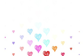 Light Blue, Yellow vector background with hearts.