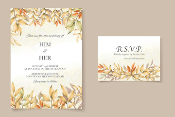 Wedding card with autumn leaves