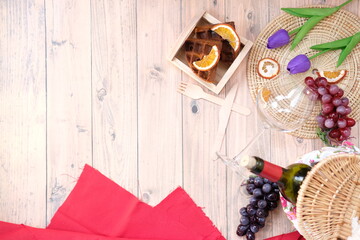 wine with berries and space