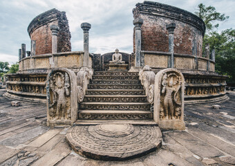 Architecture of Polonnaruwa Vatadage, Sri Lanka. Polonnaruwa Vatadage is a circular relic house,...