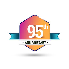 95th anniversary celebration isolated in colorful hexagon shape and blue ribbon colored, vector design.