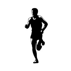 Fototapeta na wymiar Marathon Runner Running Front Silhouette Retro Blakc and White
