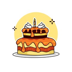 Vector graphics illustration of two tier birthday cake. With a sweet and delicious design