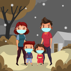 A family wearing masks