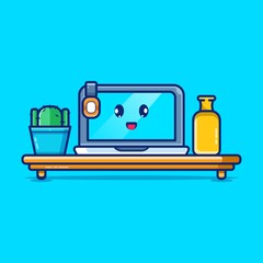 cute laptop illustrations, cactus flowers, drinks, premium illustrations, flat vector illustrations.