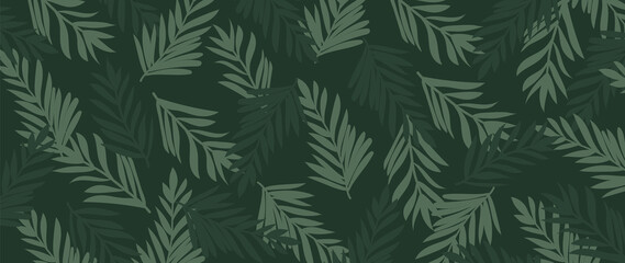 Tropical leaf Wallpaper, Luxury nature leaves pattern design, Green palm leaf line arts, Hand drawn outline design for fabric , print, cover, banner and invitation, Vector illustration.