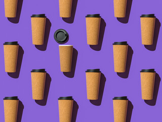 Seamless pattern of closed coffee glasses and one open one.