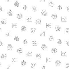 Seamless pattern with graph, chart, diagram, data, business, information, statistic, presentation, growth, stats, financial And Other Elements. simple color icons on white background.