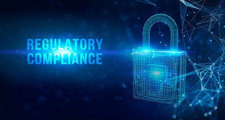 Business, technology, internet and networking concept.REGULATORY COMPLIANCE word on virtual screen.3D illustration.