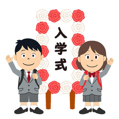入学式で記念写真を撮る子どものイラスト