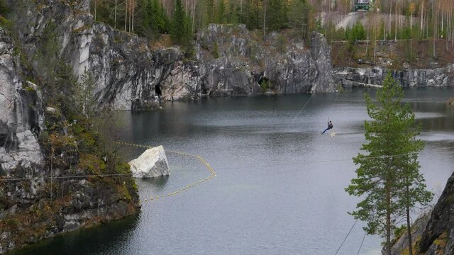 Landmark of Russia. Mountain park Ruskeala at autumn. Marble canyon in Sortavala region of Republic of Karelia