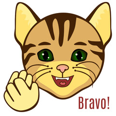 applauding smiling cat claps his hands, simplistic facial expression vector illustration, simple hand drawn emoticon, funny cartoon character