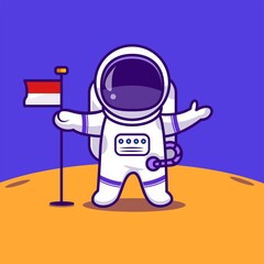 Obraz premium astronauts land on the moon carrying the indonesian flag, products, etc.
