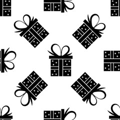  seamless pattern black silhouette gift box. Vector flat illustration