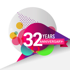 32nd Years Anniversary logo with colorful geometric background, vector design template elements for your birthday celebration.